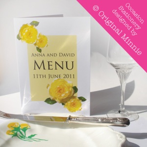 Original Minnie © Wedding and Occasion Stationery 2011 - Menu Sunshine Yellow Rose range